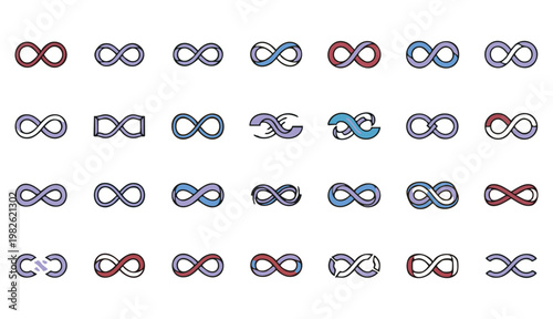 Infinity icon set. Infinity, eternity, infinite, endless, loop symbols. Unlimited infinity collection icons flat style - stock vector
