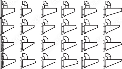A repetitive display of industrial equipment, featuring a line of identical structures, a study in design and structure.