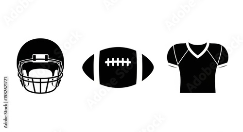 American Football Helmet Ball and Jersey Icons.