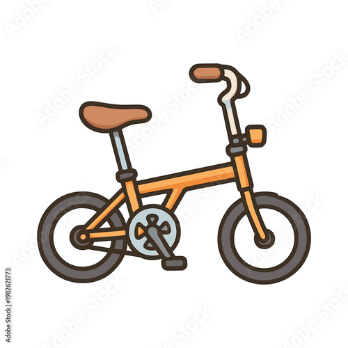 Orange children's bike with brown saddle and handlebar grips