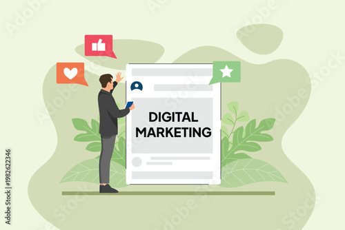 Digital Marketing Analytics And Growth Strategy. Digital Marketing Concept. Vector graphic illustration