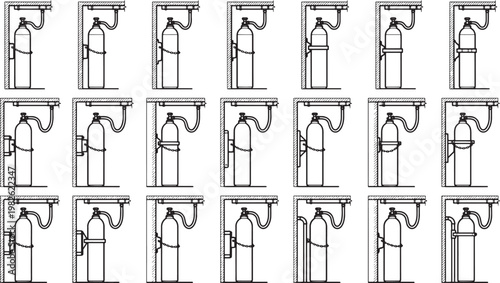 Fire extinguisher installation, a meticulously designed illustration, showcases diverse mounting solutions for the crucial safety device, emphasizing compliance.