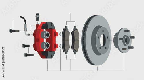 Car brake system components disassembled parts.