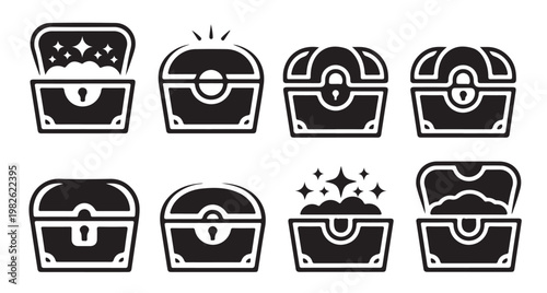 collection of treasure chest with gold and money isolated