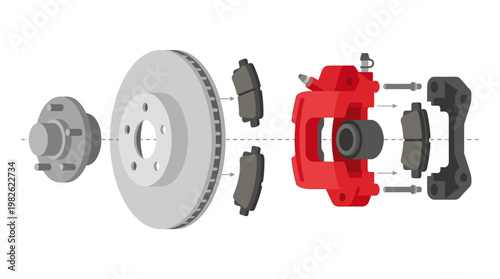 Disassembled car brake system components.