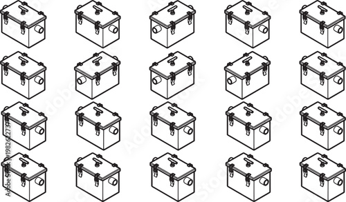 Rows of identical, industrial-style storage containers are meticulously arranged, creating a strong sense of order and potential. This scene hints at organized storage.