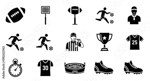 Collection of American Football and Soccer Sports Icons.