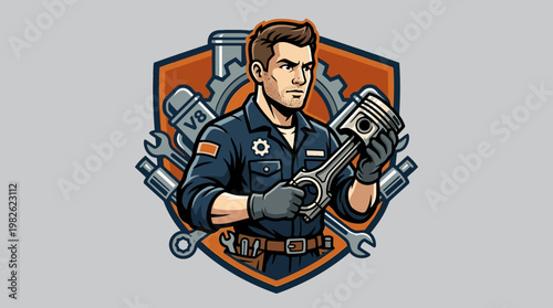 Mechanic Holding Engine Piston Tool.