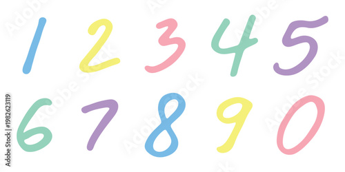 Hand drawn colorful numbers 1 2 3 4 5 6 7 8 9 0 Stylish brush painted numbers doodle Count, math, kids education