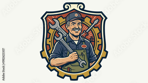 Mechanic Holding Wrenches in Hand.