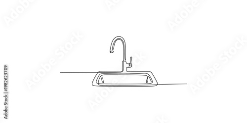 One line drawing of sink with single handled faucet on countertop kitchen plumbing handle