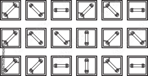 Abstract black and white windows patterns with various angle and sizes. This graphic artwork showing repetition of building design.