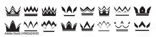Set of black vector crowns and icons