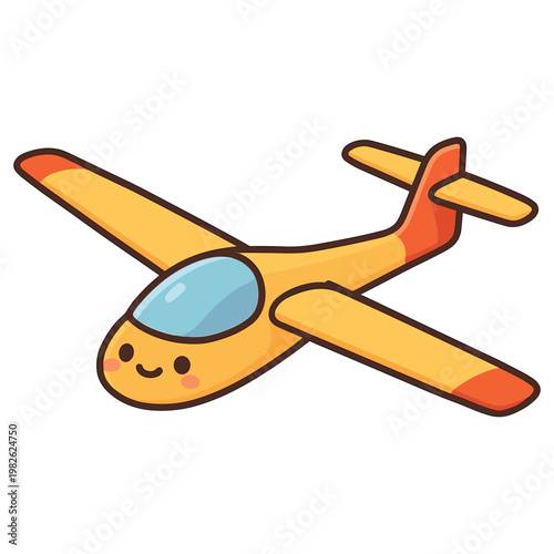 Cute yellow airplane cartoon flat vector