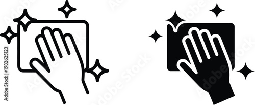 Hand cleaning surface with sponge and stars sparkles, outline hand washing surface