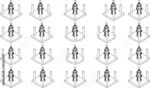 A detailed pattern of ancient Roman architecture sculptures arranged in a grid, ideal for conveying history and classic art themes.