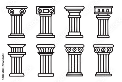 museum column or exhibition pillar related editable icon set 
