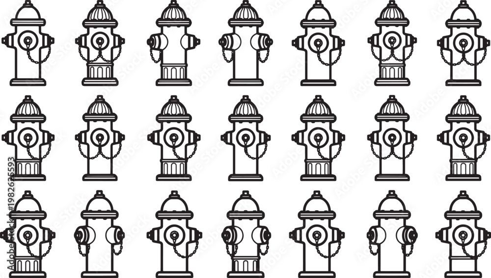 Naklejka premium A repetitive grid of fire hydrants.