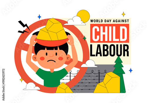 World Day Against Child Labour Vector Illustration Featuring Child Protection Awareness, Stop Exploitation Symbol and Social Justice Campaign Design