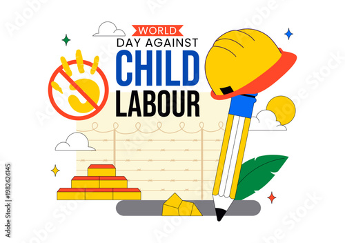 World Day Against Child Labour Vector Illustration Featuring Child Protection Awareness, Stop Exploitation Symbol and Social Justice Campaign Design