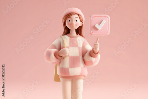 A beautiful cartoon illustration of a smiling young lady with her thumbs up, represent a trusted seller or approval