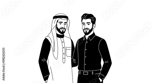 Two Middle Eastern Men in Traditional and Modern Attire.