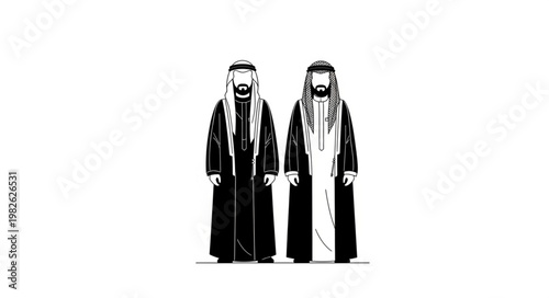 Two Middle Eastern Men in Traditional Attire Standing Together.