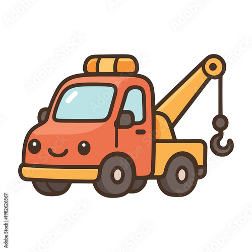 Cartoon Tow Truck with Smiling Face Flat Vector