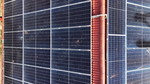 Solar panel on old house in countryside