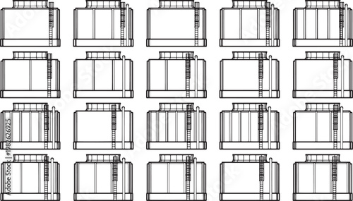 Array of identical containers, symbolizing mass production and industry efficiency. A clean, illustrative view offers a glimpse into standardized components and manufacturing process.