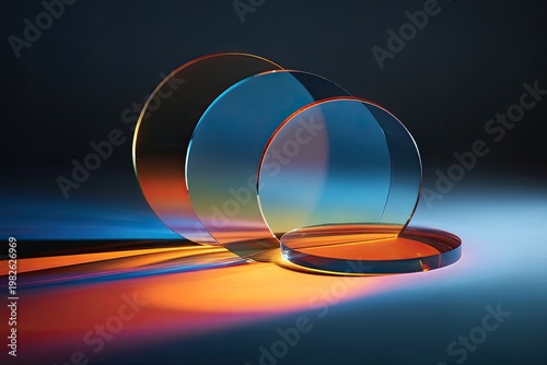 A vibrant composition of overlapping transparent glass discs creates a captivating interplay of light and color.