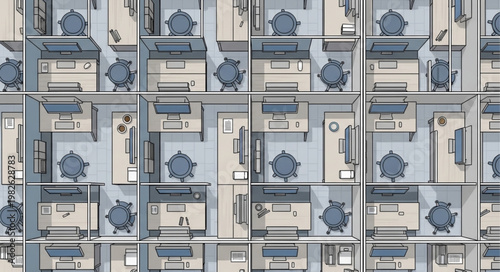 Modern Office Cubicles Arranged in a Grid Pattern.