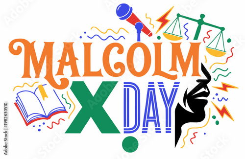 Malcolm X Day Commemoration Vector Illustration, Human Rights Leader Design