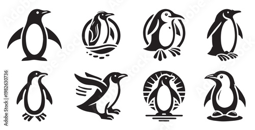 Silhouette of penguin. Cute animals illustration. Vector print for poster, postcard, pattern.