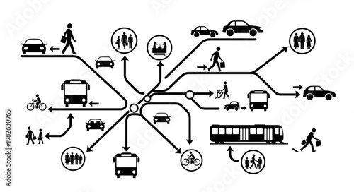 Urban Mobility and Transportation Network Diagram.