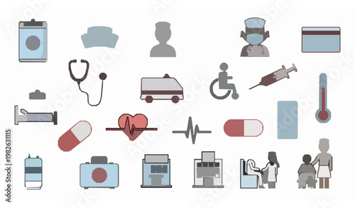 Modern nurse healthcare filled and outline icon set with medical appointment doctor hospital and insurance symbols vector collection