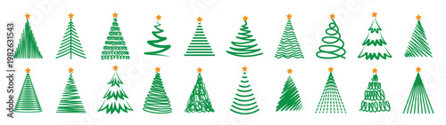 various christmas tree silhouette hand drawn illustrations
