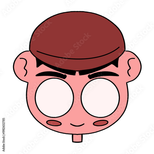 Chibi Character Schoolboy in Uniform Standing, Full Body Cute Cartoon Schoolboy Avatar, Chibi Student with Maroon Hat and Yellow Suspenders