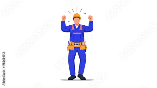 Joyful construction worker celebrating in protective gear animation