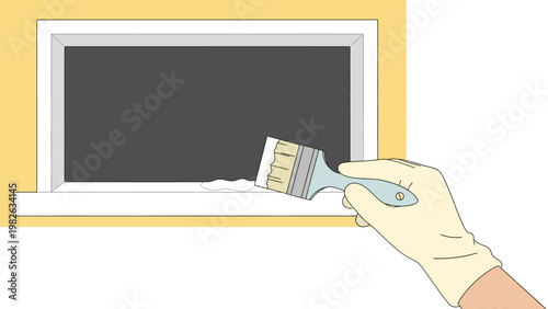 Hand painting window frame with brush in minimalistic style