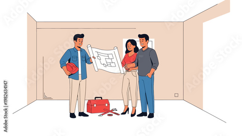 Architects collaborating on building plans in modern seamless design