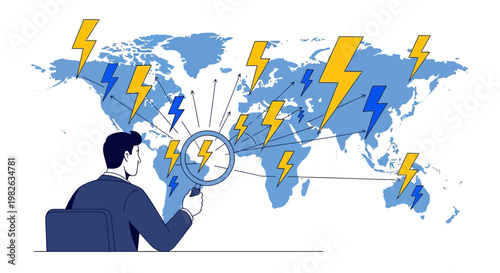 Businessman analyzing financial data visualization concept illustration