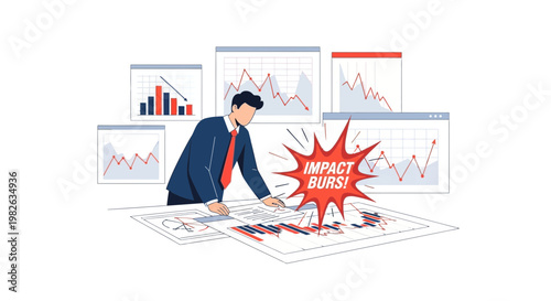 Businessman analyzing financial data with graphs showing market volatility