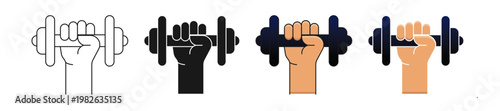 gym dumbbell icons. hand holding dumbbell icons for gym fitness motivation and bodybuilding strength training concept
