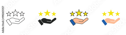 customer rating icons. customer review and rating stars icons with hand for business feedback and quality service concept