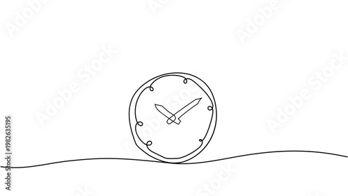 clock line drawing. continuous one line drawing of a clock for time management concept and minimalist wall art