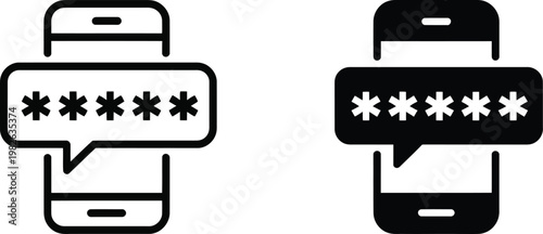 Otp password on smartphone. line and glyph icon, security message on phone vector