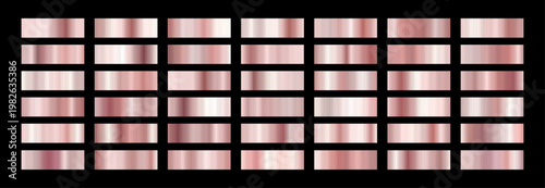 Gold gradients and copper Foil. Metallic Palette and swatch degrade strip. Features shiny rose Gold backgrounds. Vector illustration.