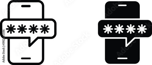 Otp password on smartphone. line and glyph icon, security message on phone vector