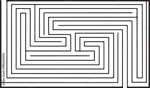 Black and white maze, complex labyrinth, puzzle illustration, vector graphic
